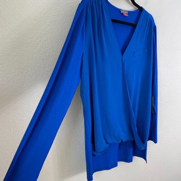 NEW Vince Camuto Womens Large Cobalt Blue Essentials Long Sleeve Wrap Blouse Top - Picture 10 of 12